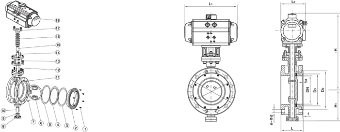 進(jìn)口氣動(dòng)法蘭硬密封蝶閥尺寸